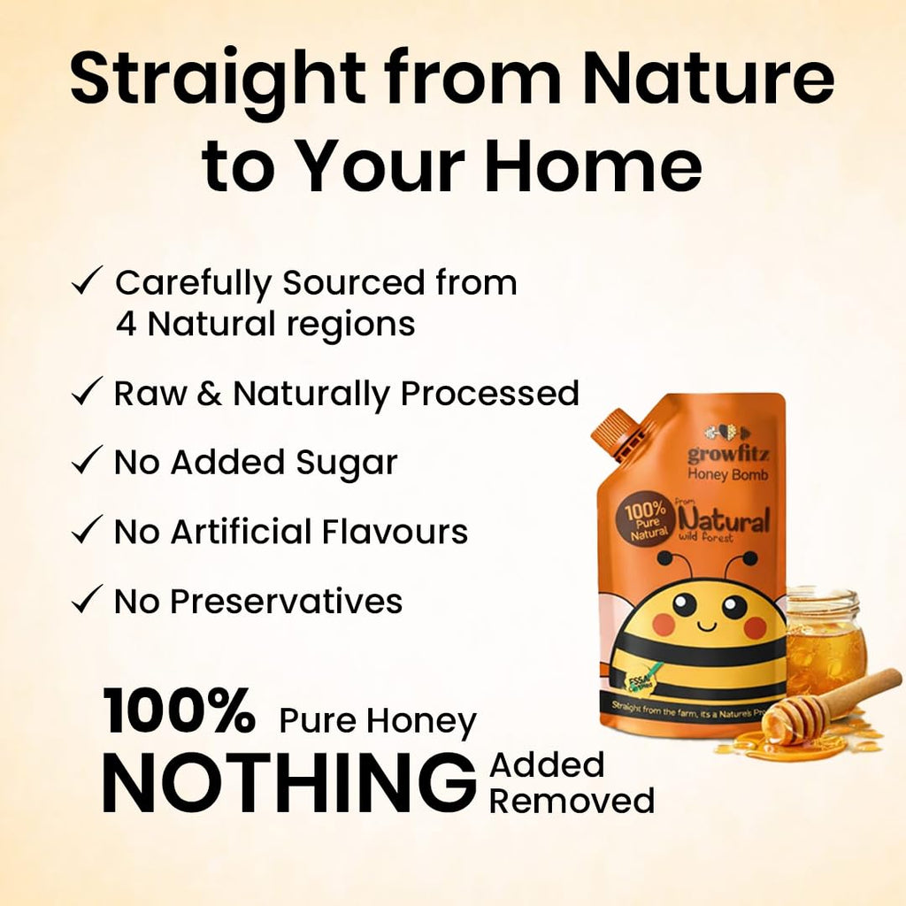 Growfitz Sea Buckthorn Pulp Concentrate 1L + Wild Forest Honey (Pouch) — Rich Natural Vitamin C, Antioxidants & Omega-7 | Cold-Pressed | Supports Immunity, Skin Glow & Gut Health | No Added Sugar