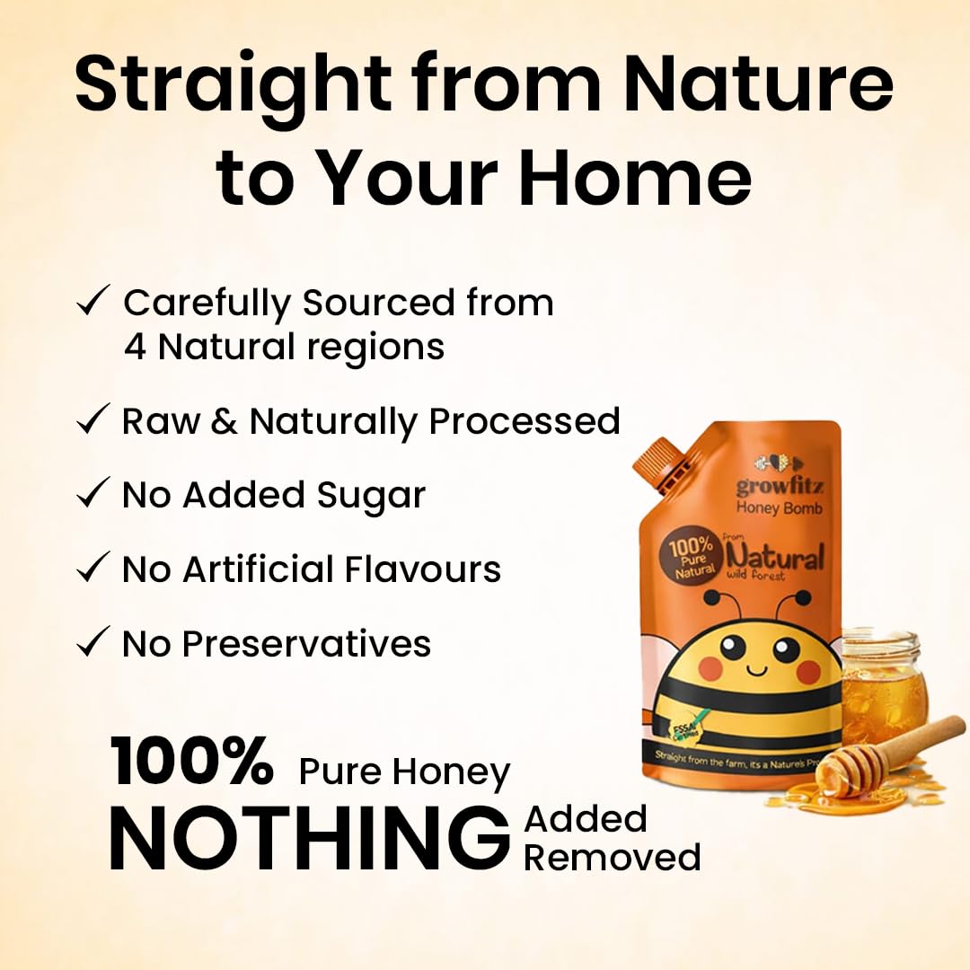 Growfitz Sea Buckthorn Pulp Concentrate 1L + Wild Forest Honey (Pouch) — Rich Natural Vitamin C, Antioxidants & Omega-7 | Cold-Pressed | Supports Immunity, Skin Glow & Gut Health | No Added Sugar