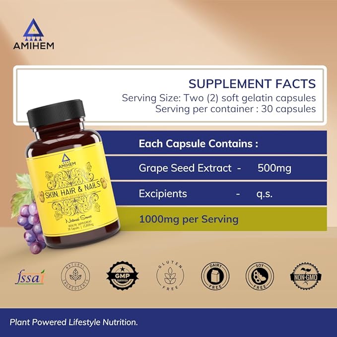 Amihem Grape Seed Extract Capsules | 15000 Mg Per Serving - 30 Capsules