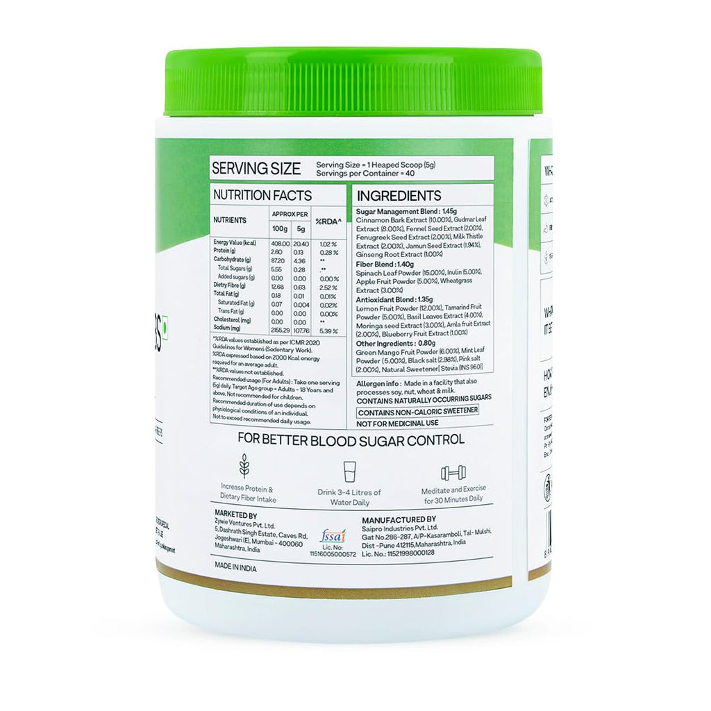 OZiva Superfood Greens & Herbs for Diabetes and Prediabetes Powder, 200g| OZiva Greens & Herbs for Sugar Control and Diabetes Management (with Moringa, Milk Thistle, and Fenugreek)