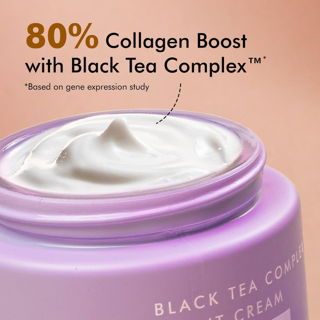 mCaffeine Anti Ageing Night Cream with Black Tea Complex™ for Fine Lines & Wrinkles | Fights Signs of Aging & Boosts Collagen by 80% | Vegan Collagen Peptide infused Night Cream for Women & Men -50ml