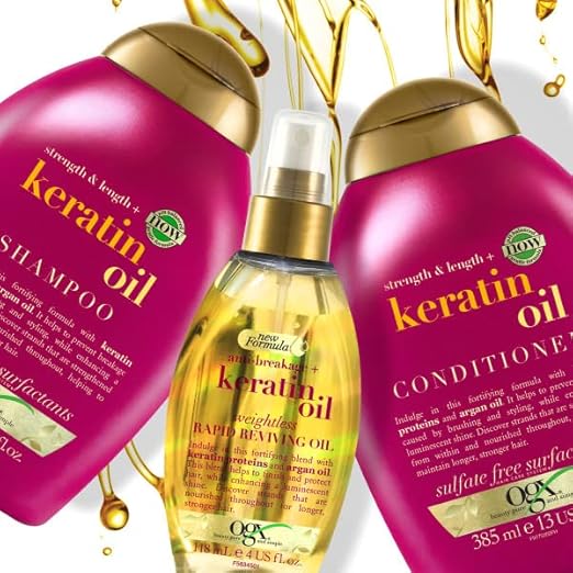 Ogx Strength & Length Keratin Oil Fortifying Anti-Frizz Conditioner For Damaged Hair - 385 ml