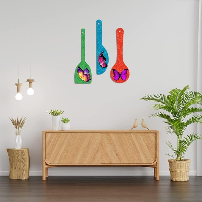 Artvibes Beautiful Butterfly Wooden Wall Hanger for Home | Set of 3