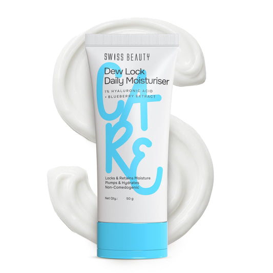 Swiss Beauty Dew Lock Daily Moisturiser | 1% Hyaluronic Acid & Blueberry Extract | Locks & Retains Moisture | Plumps & Hydrates | Non-Comedogenic | 50gm