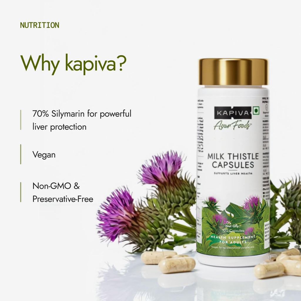 Kapiva Milk Thistle Capsules (120N) | With 70% Silymarin | Supports Liver & Immune System | Vegan, Preservative-Free | Liver Detox Supplement