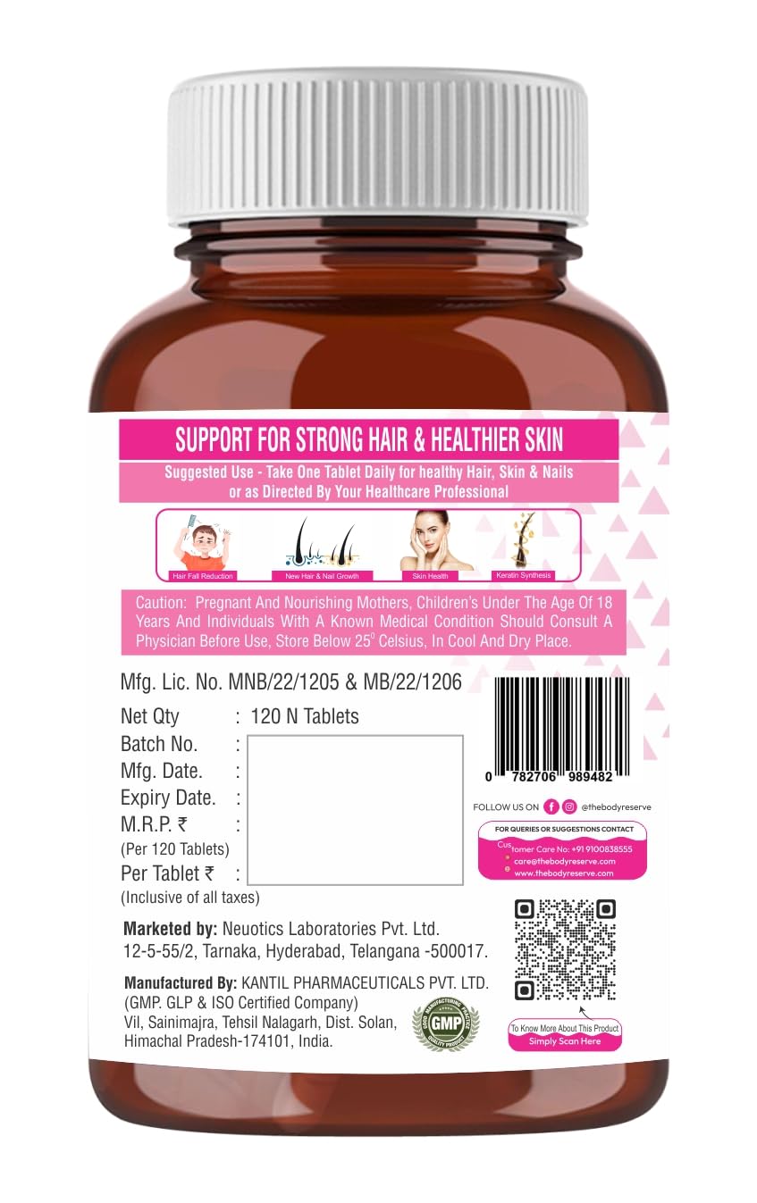 The Body Reserve Biotin 10000mcg 120 Veg Tabs, Biotin Tablets For Hair, Skin & Nails, Hair Vitamins biotin Supplement For Men & Women 4 Monthâ€™s Supply Pack