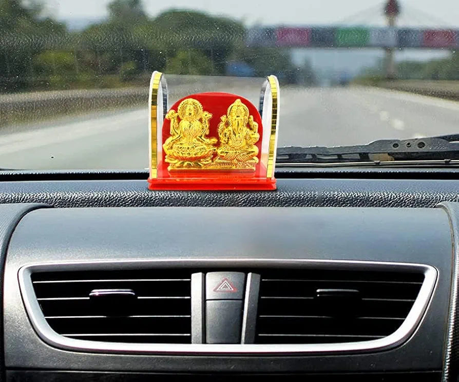Goddess Laxmi and Ganesh Idol Murti Status for Pooja Mandir Car Dashboard Golden Laxmi Ganesh idol