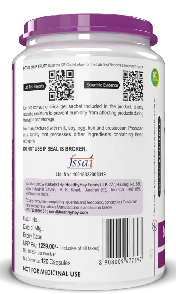 HealthyHey Nutrition Vitamin K2 | 100% Vegetarian Vitamin K2 Benefits in Bone Health - 55mcg - 120 Vitamin K27 Capsules
