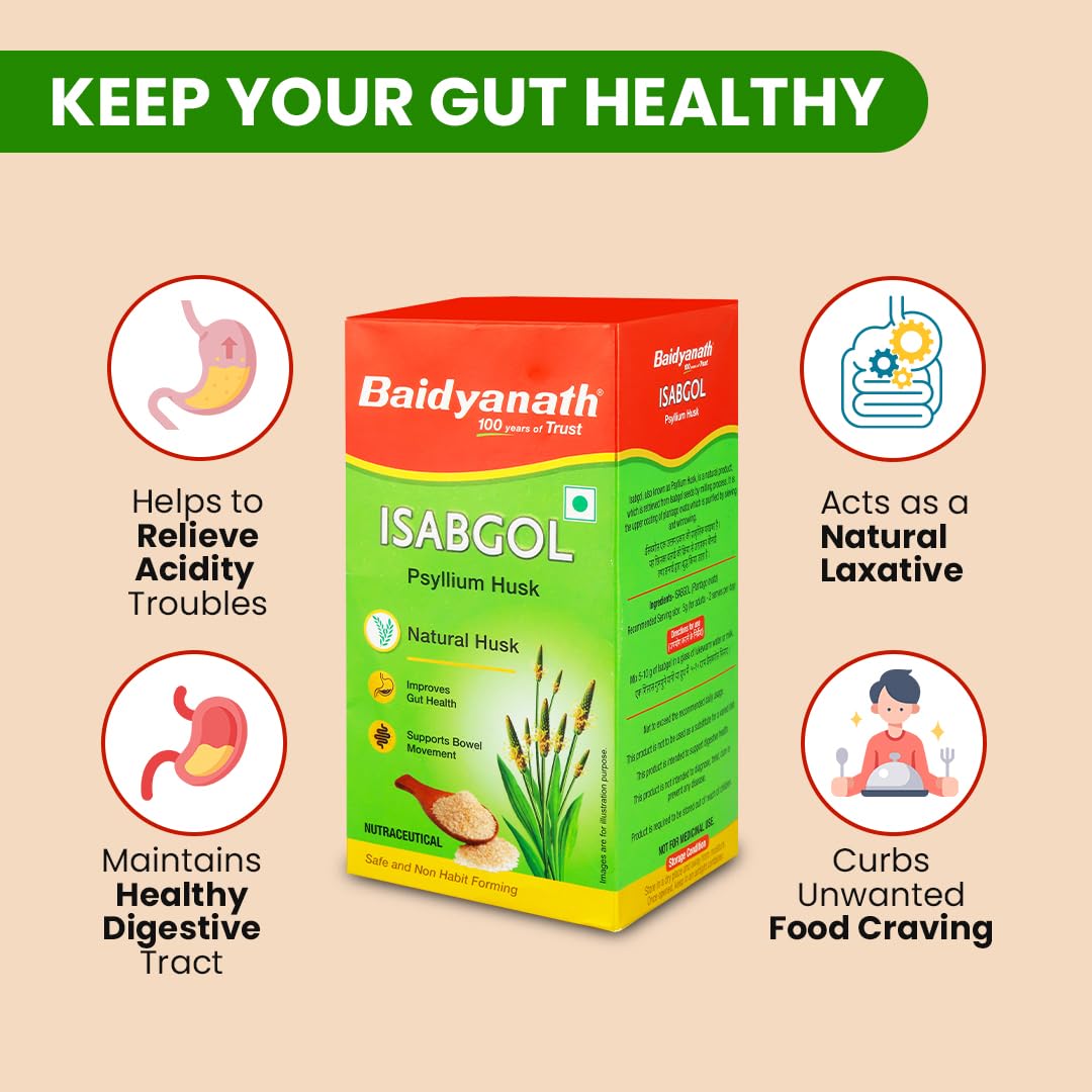 Baidyanath Ayurved Isabgol - Psyllium Husk Powder - 200gm | Healthy Digestive Tract | Rich Source Of Dietary Fibre, Gluten Free | Effectively Relieves Constipation | Supplement For Digestion