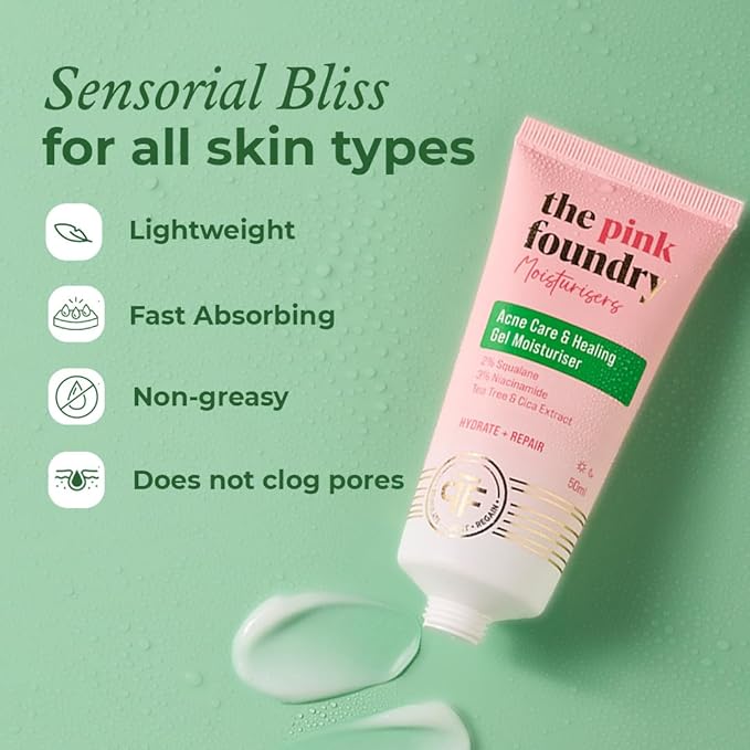 The Pink Foundry Acne Moisturiser | Gel Moisturiser for Normal, Sensitive, Oily, Combination Skin - 50 Ml