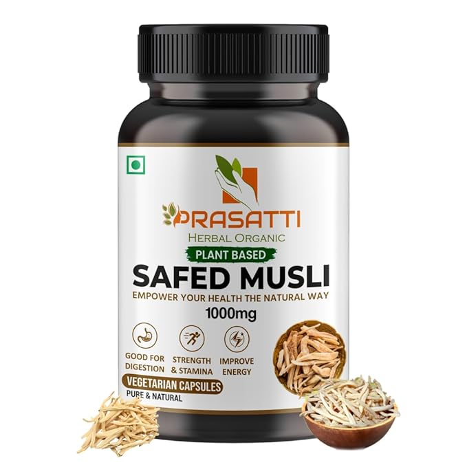 Prasatti Herbal Organic Plant Based Safed Musli Capsules - 90 Veg Caps