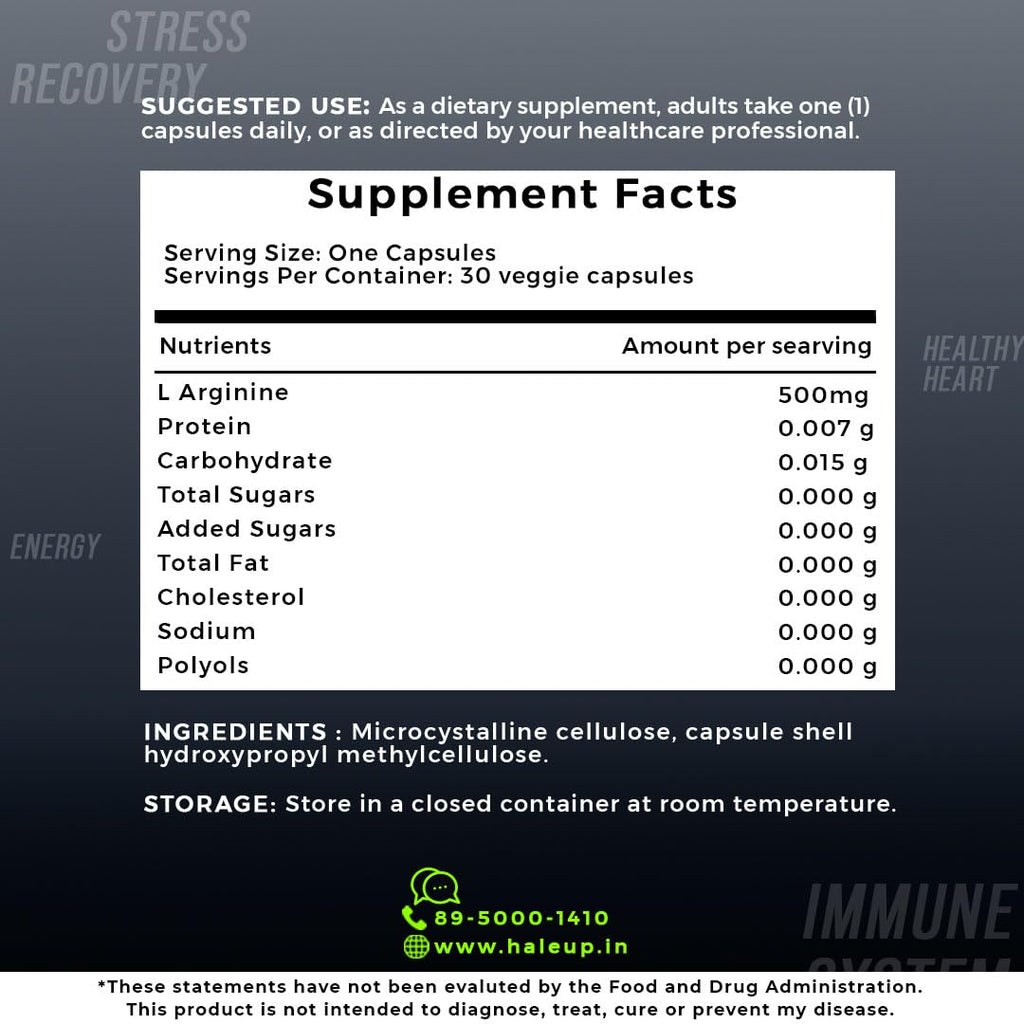 Haleup L-Arginine 1000 mg Veg Capsules
