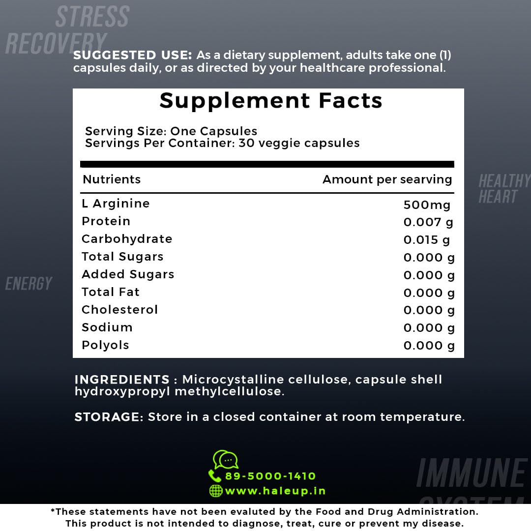 Haleup L-Arginine 1000 mg Veg Capsules