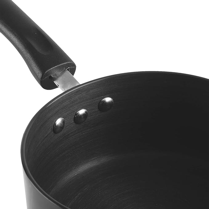 Vinod Black Pearl Hard Anodised Saucepan 2.3 litres | 18cm | 3.25mm Thick | Metal Spoon Friendly | Ezee Pour Spout