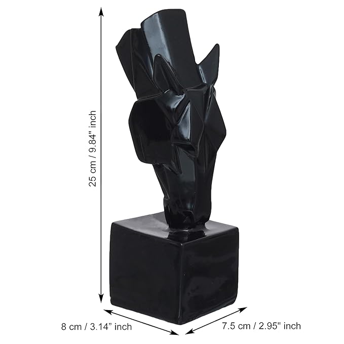 Ecraftindia Polyresin Black Horse Head Statue Sculpture | Animal Figurine Decorative Showpiece