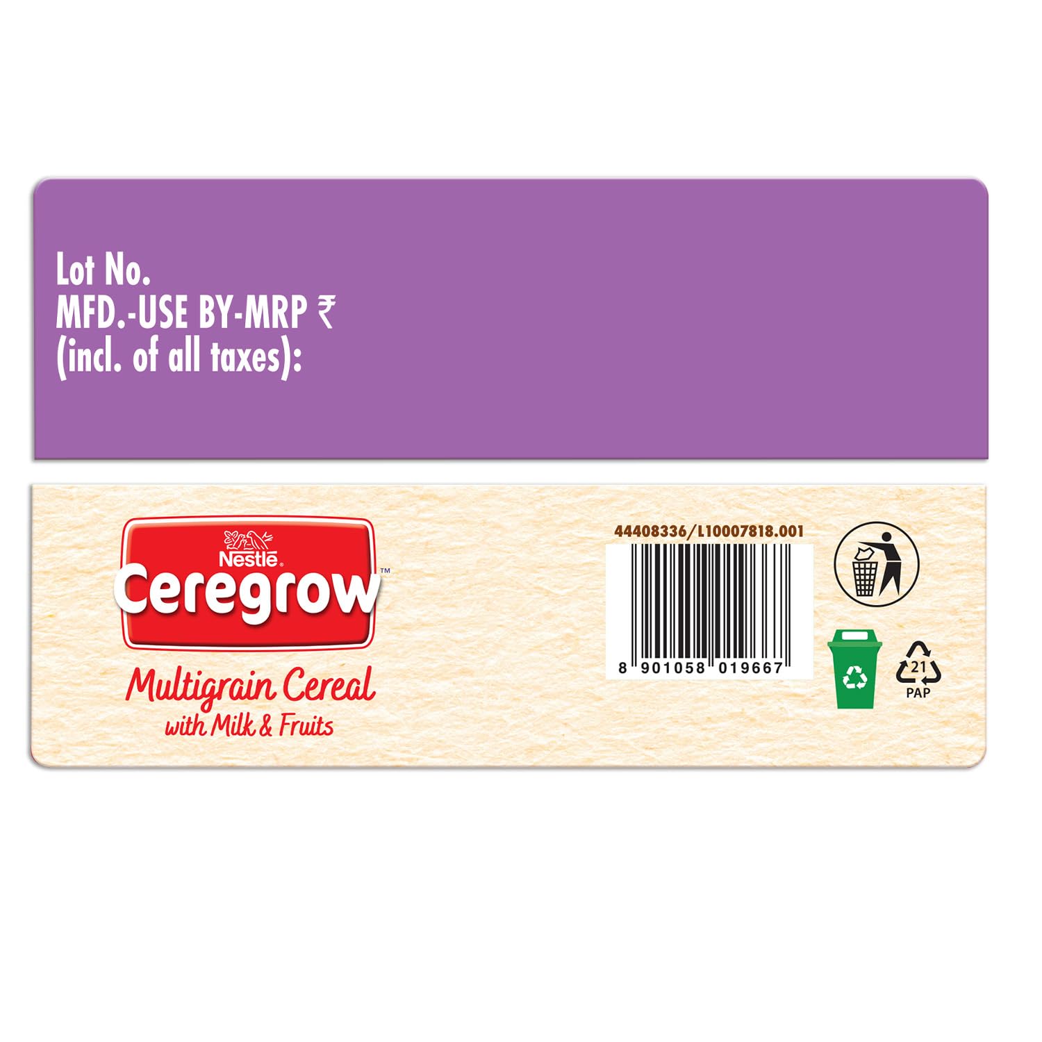 CEREGROW Multigrain Milk & Fruits Cereal | With Iron, Protein, Calcium | 19 Nutrients | 300g, Bag-in-box Pack