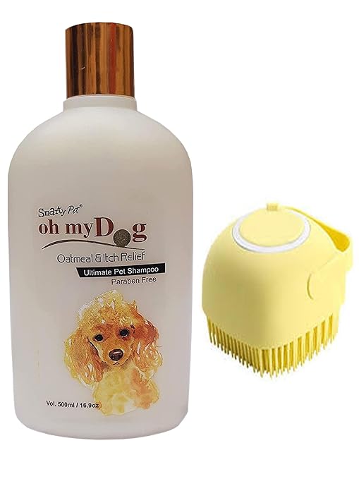 Pet Needs Oh My Dog Ultimate Oatmeal and Itch Relief Dog Shampoo With Mini Soft Silicone Dog Shampoo Dispenser Brush | 1000 Ml