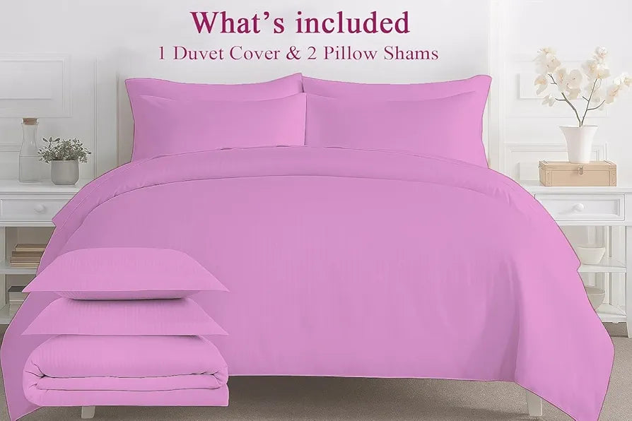 Trance Home Linen Zippered 100% Cotton 200TC Satin Stripe King Size Duvet Cover Quilt Cover Blanket Cover Razai Comforter Cover with 2 Pillow Covers Colour Light Pink