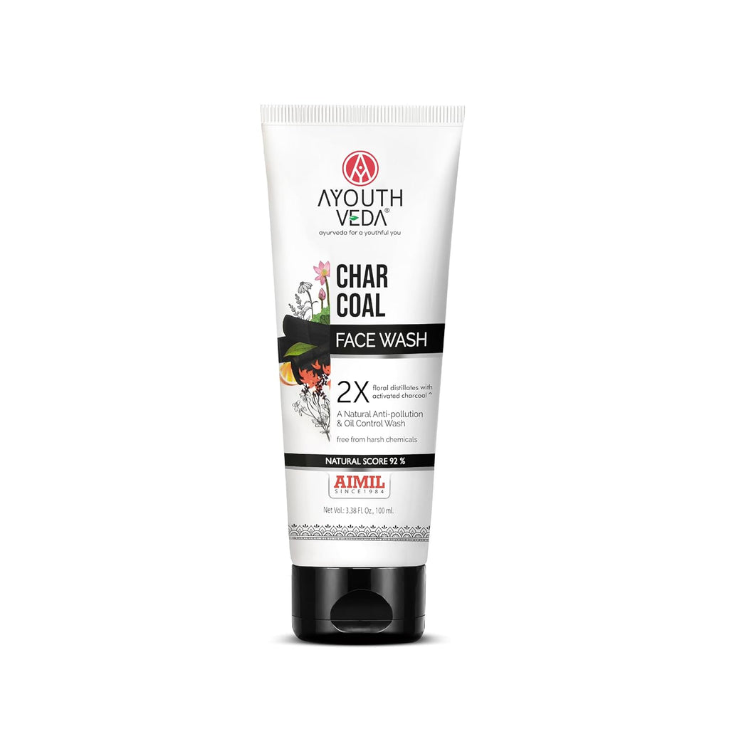 Ayouthveda Activated Charcoal Face Wash | Bamboo Charcoal & Floral Distillates | Deep Cleansing, Anti-Pollution, Oil Control & Brightening | Ayurvedic Non-Drying Cleanser | Maintains Skin Moisture Balance | For Men & Women | 100ml (Pack of 1)