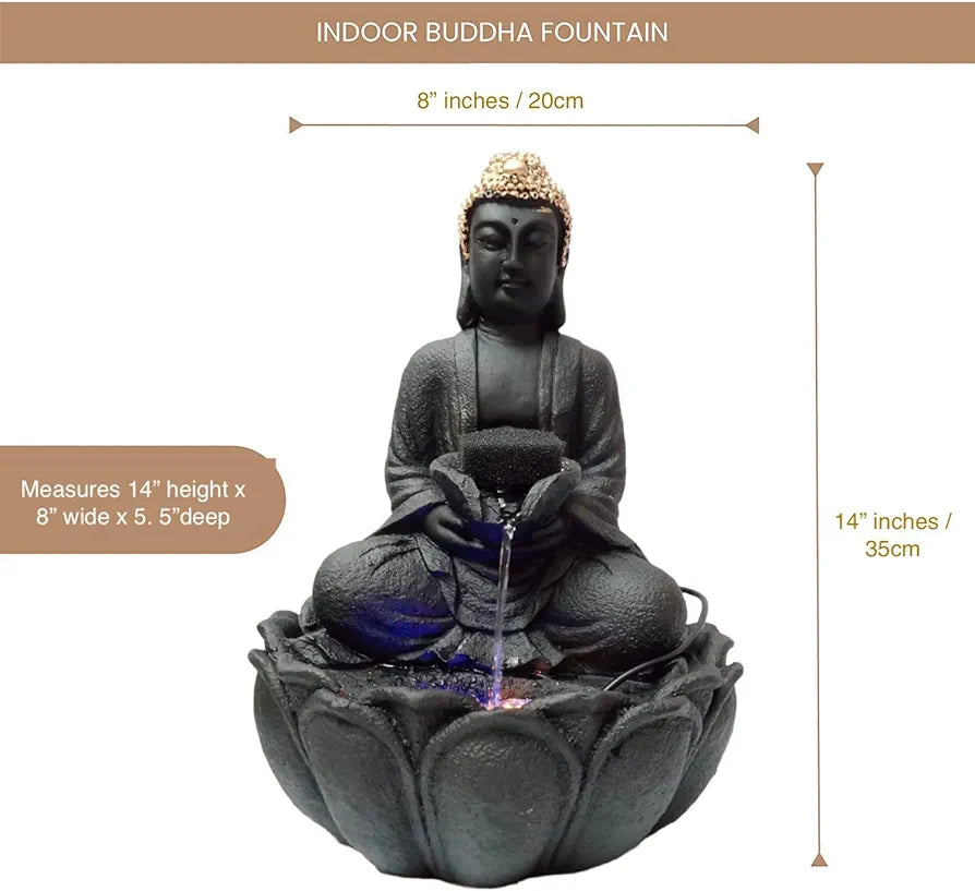 Alila Buddha Statue Water Fountain for Living Room Home Decor 14 inches 35cm Black
