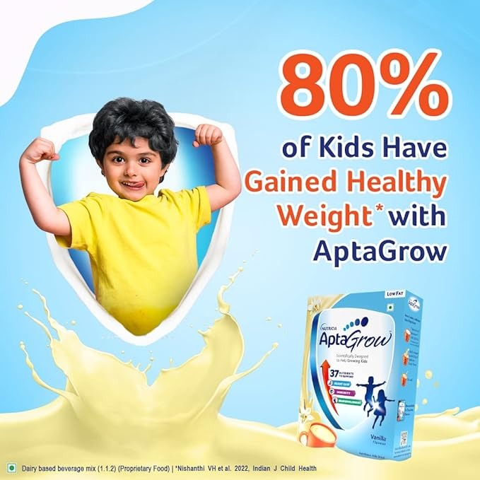 AptaGrow Milk Drink Powder Vanilla Flavour for Kid s Height Gain - 400 gms