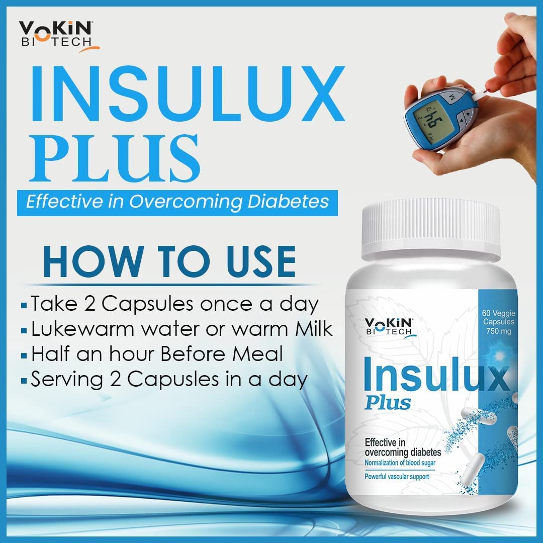 Vokin Biotech Herbal Insulux Plus For Endocrine Health and Sugar Control Berberine 200 mg and Milk Thistle 200 mg Manages Blood Sugar Levels I For Both Men & Women (60 Capsules)