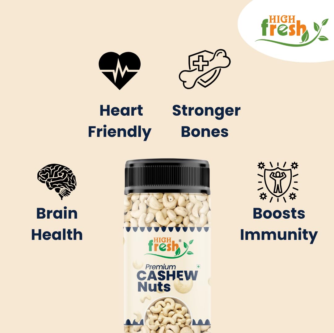 HighFresh Premium Cashew Nuts 250gm | Dry Fruits and Nuts Plain Cashews | 100% Unpolished | Crunchy & Fresh | Rich In Protein, Magnesium & Phosphorus Perfect for Gifting