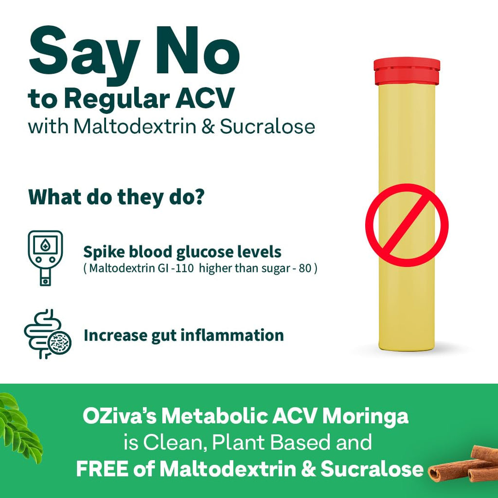 OZiva Acv Moringa|Control Cravings I Apple Cider Vinegar,Cinnamon,Guggul I No Maltodextrin & No Added Sugar I 15 Effervescent Tablets - Green Apple,Pack Of 2 (30 Tablets),2 Count,15 Capsules