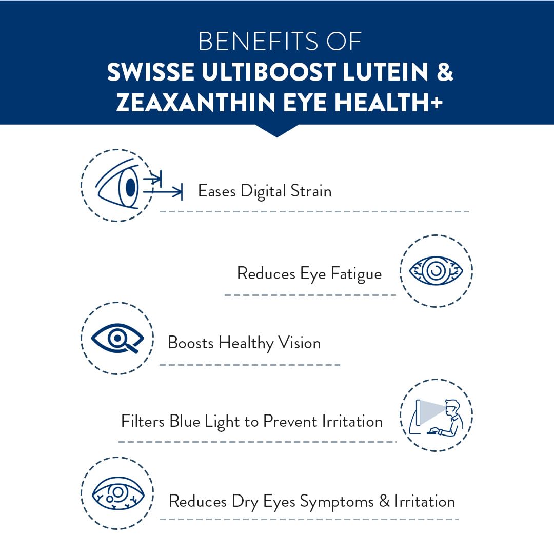 Swisse Eye Health+ with Lutein & Zeaxanthin for Healthy Vision Support, Reduces Digital Strain & Fatigue From High Screen Time - 30 Tablets