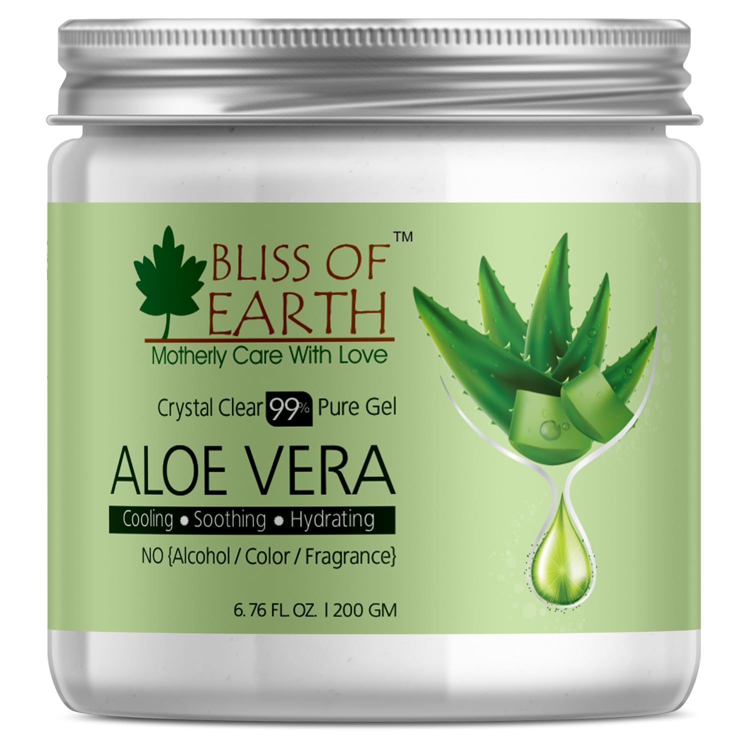 Bliss of Earth Aloe Vera Gel Pure Crystal Clear | Best For Face, Body & Hair | Effective Cooling, Soothing & Hydrating | Colour and Fragrance free Alcohol and Paraben Free | 200GM