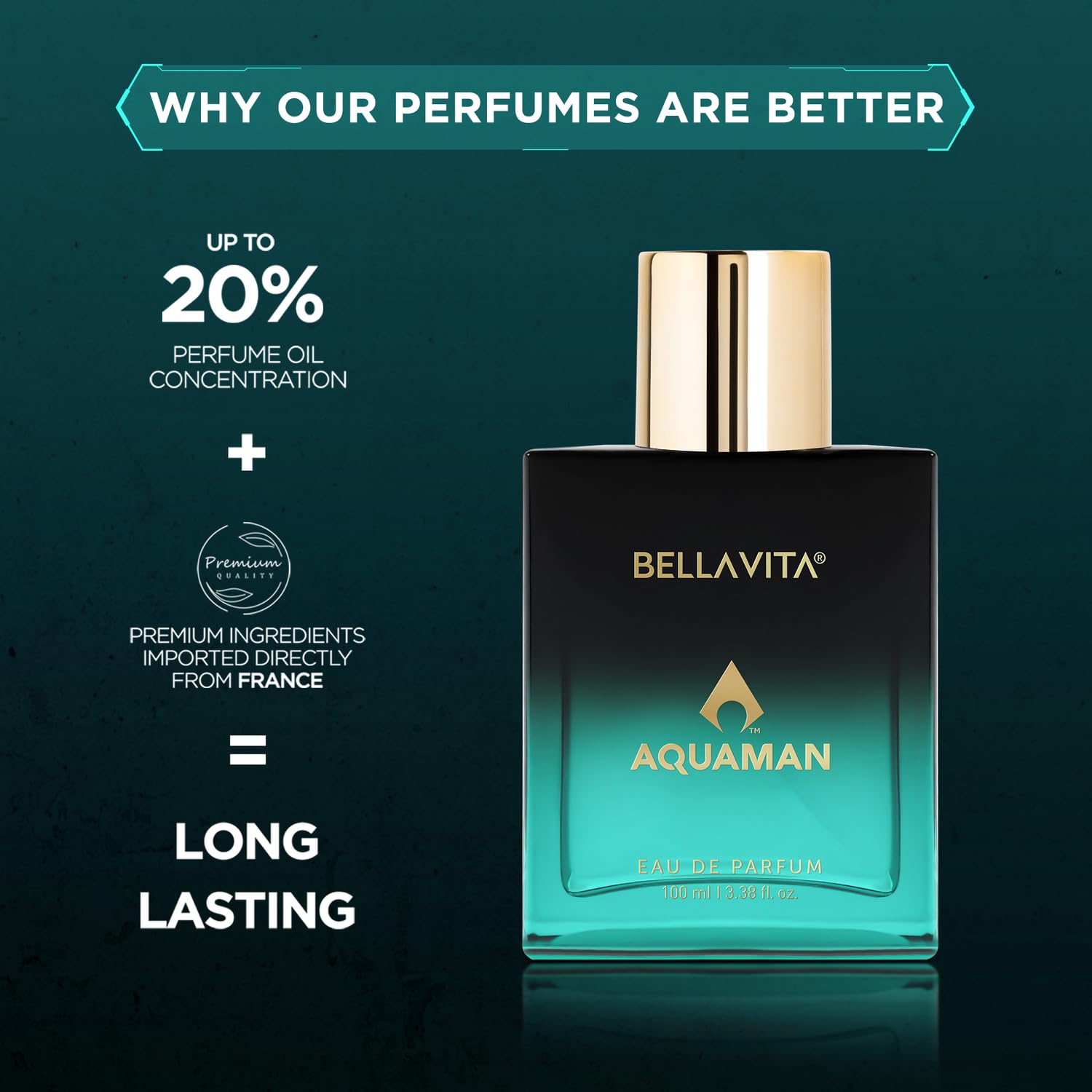 BELLAVITA AQUAMAN | Long Lasting EDP 100ml Perfume for Man | Bergamot, Patchouli and Cedarwood | Premium Fragrance for Men