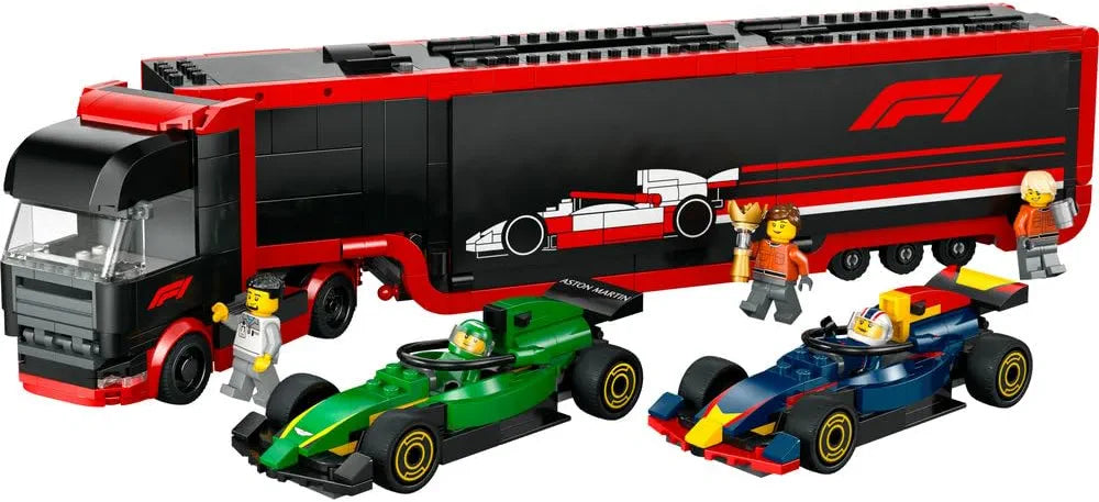 Lego City F1 Truck with RB20 & AMR24 F1 Cars Toy Race Vehicle Transporter Playset 60445