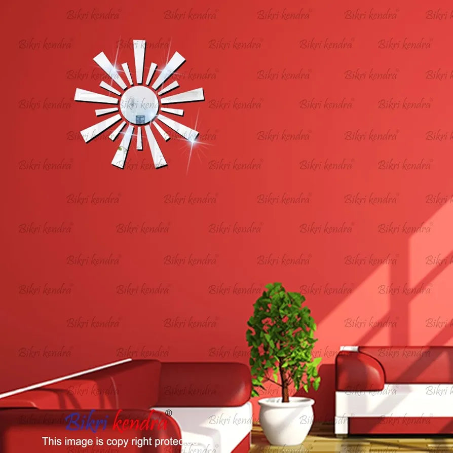 Bikri Kendra Sun Silver Model-8 Mirror Stickers for Wall, Acrylic Mirror Wall Decor Sticker