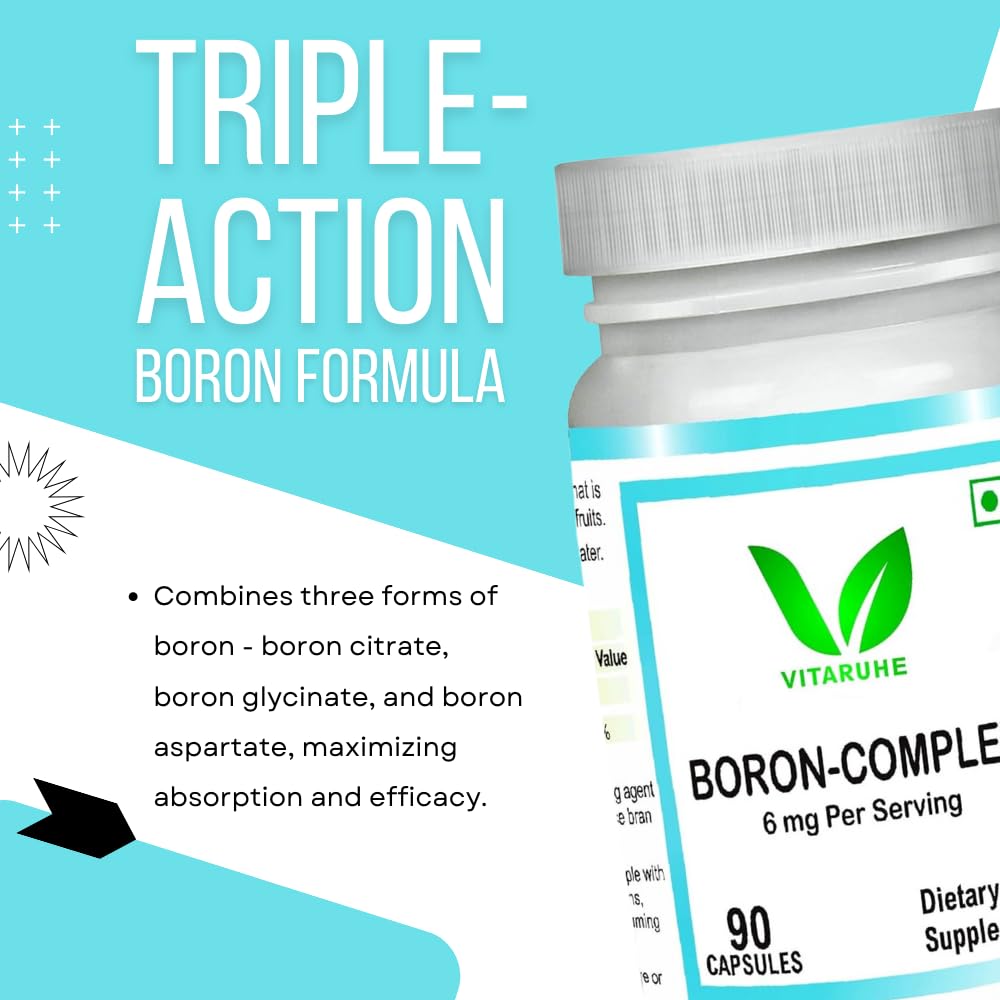 VITARUHE® Triple Boron Complex 6 mg Supplement | 90 capsules | Vegetarian, Non-GMO & Gluten Free | Triple Action Boron Citrate, Boron Glycinate, Boron Asparate