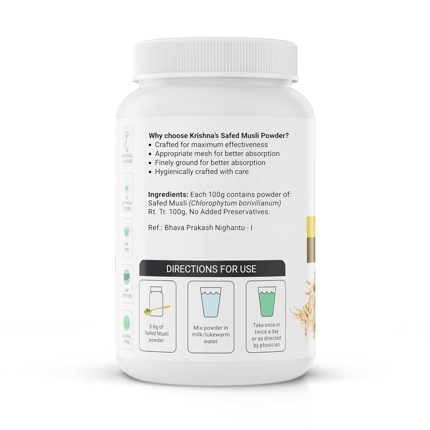 Krishna's Safed Musli (Chlorophytum borivilianum) Powder 100 g