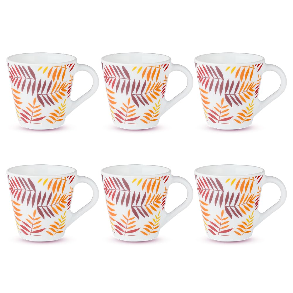 Larah by Borosil Novelty Series Costa Opalware Mug | Set of 6 Tea/coffee Mugs | 110 Ml Each