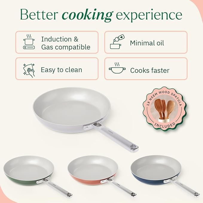 Ember Cookware Arcilla Ceramic Non-stick Egg Frypan 20cm | Stainless Steel Handle | Grey