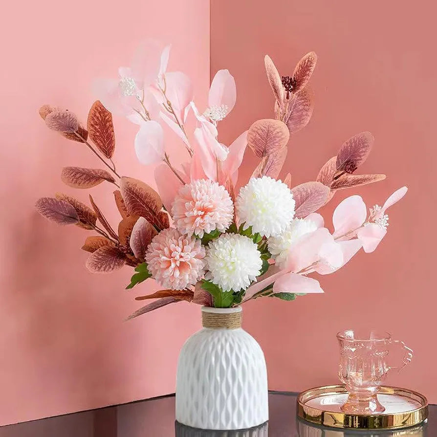 Ceramic Vase and Hand Made Artificial Flowers Bouquet Vase3 Pink