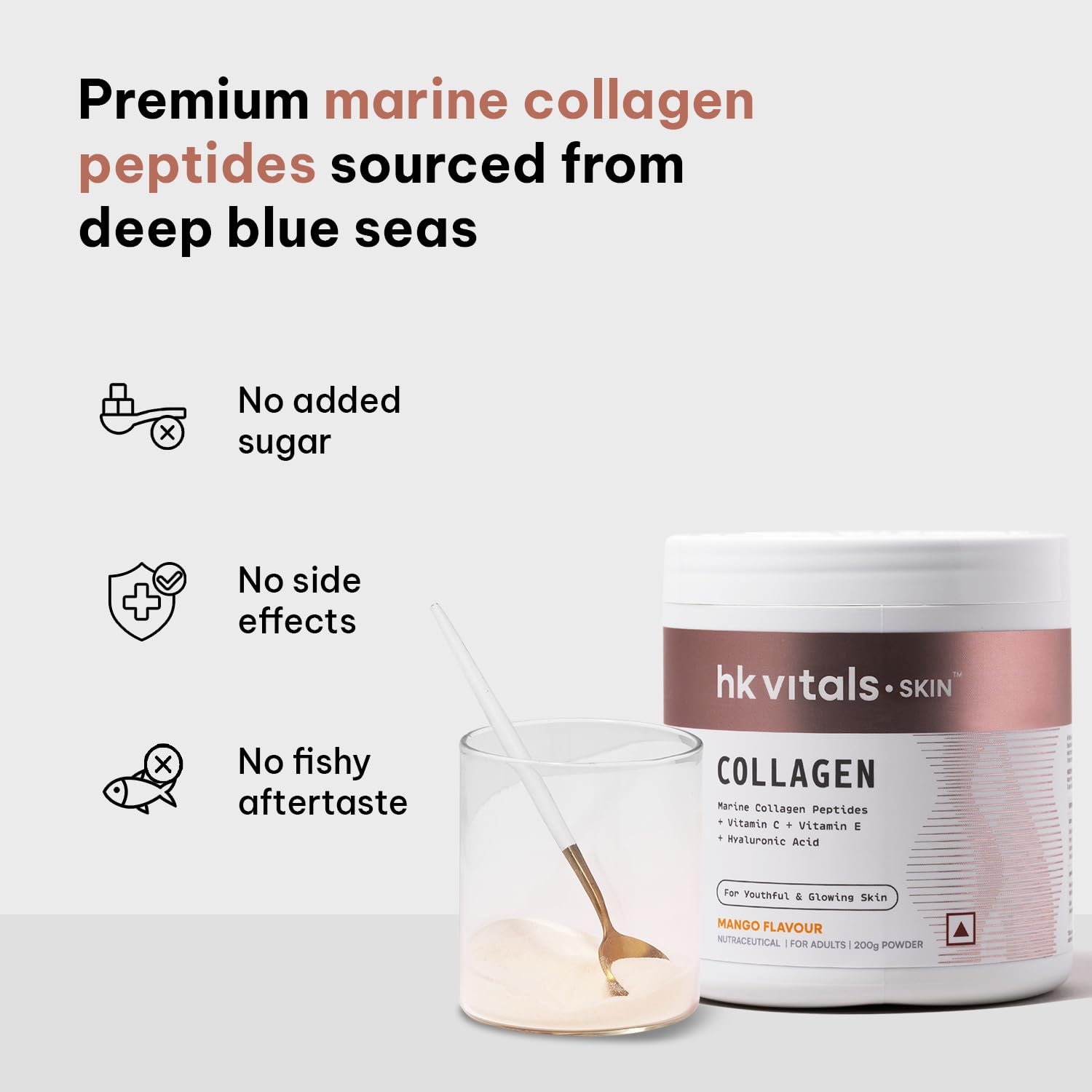 HealthKart Hk Vitals Marine Collagen Supplements Powder (Mango, 200 Gram) |Vitamin C, E, Sodium Hyaluronate | For Healthy Skin, Hair & Nails