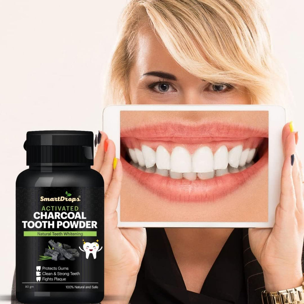Smartdrops Activated Charcoal Teeth Whitening Powder Suitable For All types Teeth - 80 gm