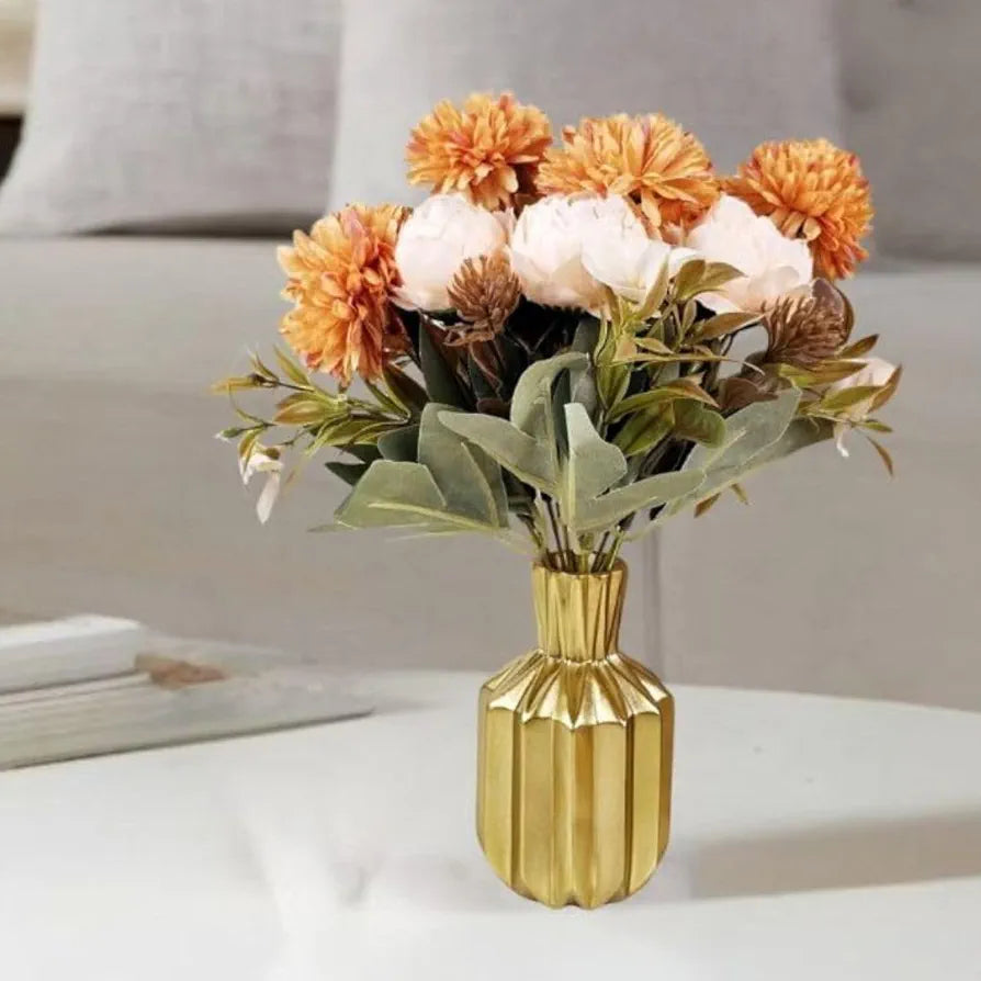 Bunch Artificial Dahlia Peony Flowers Sticks Orange