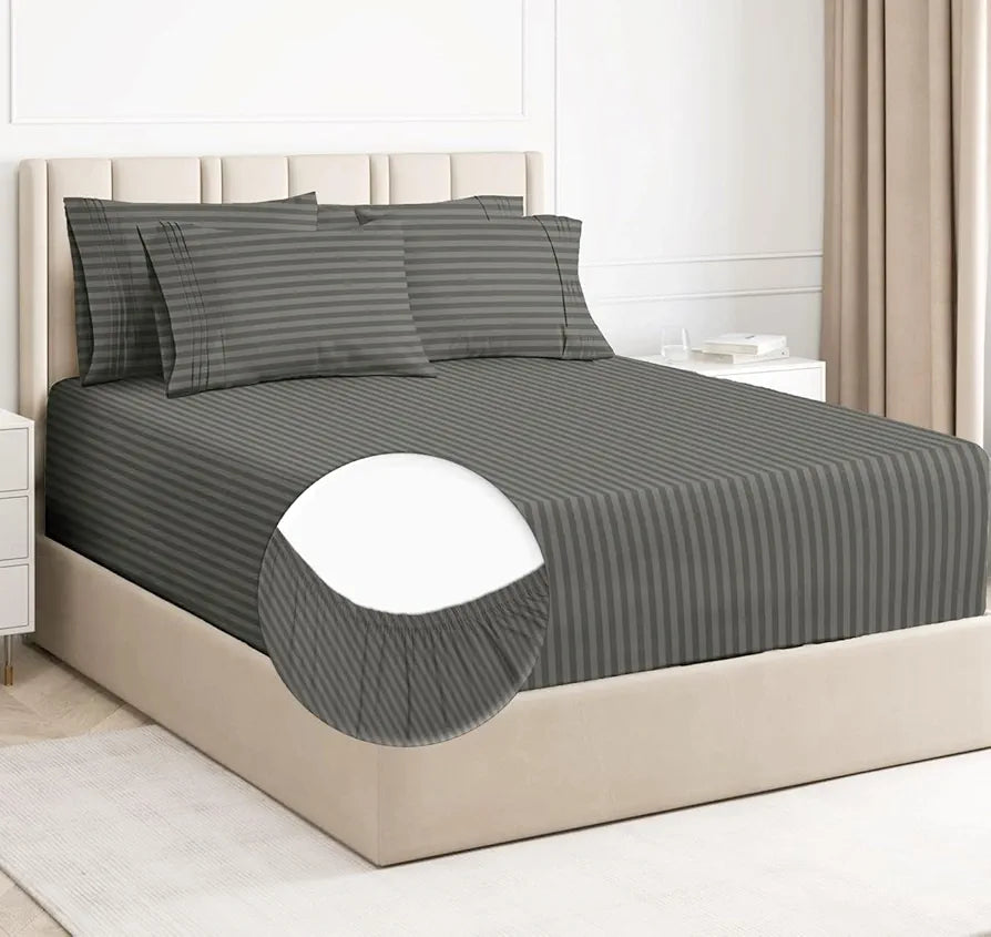 Homekart Premium Cotton 210Tc Elastic Fitted Bedsheets with 2 Pillow Covers Double Bed with Corner Elastic Grey