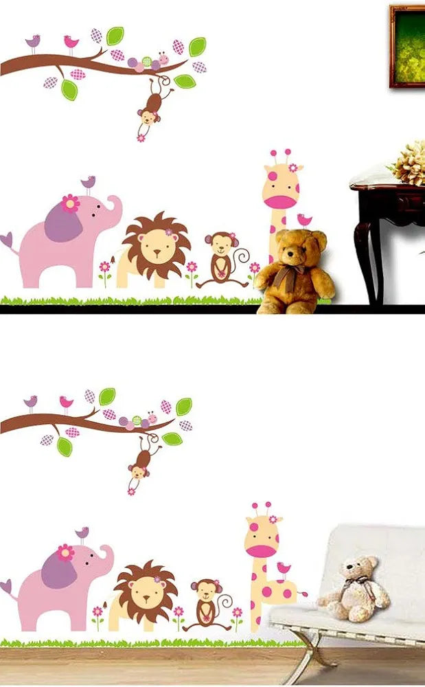 Decals Design Baby Cartoon Animal Kingdom Kids Room Wall Sticker Multicolour
