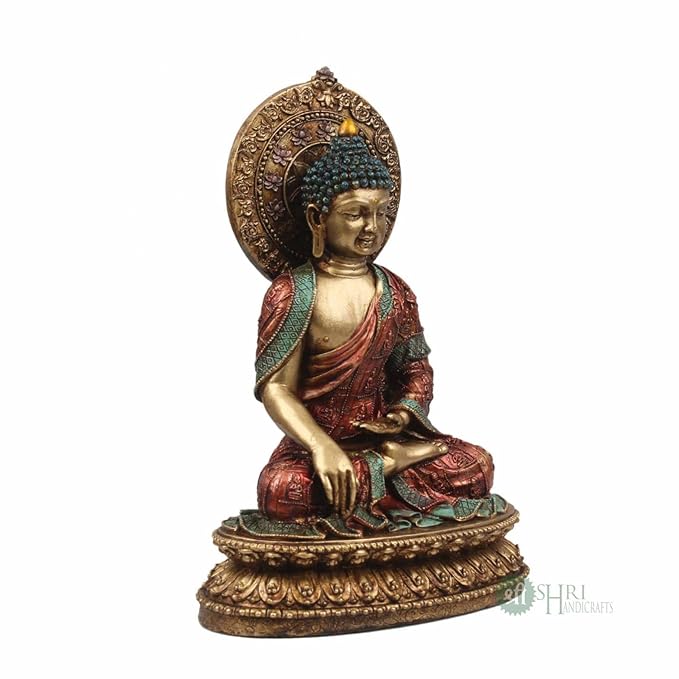 Indicast 10" Inch Buddha Sitting Fine Metal Finish Idol Decorative Showpiece Handcrafted Buddha Idol