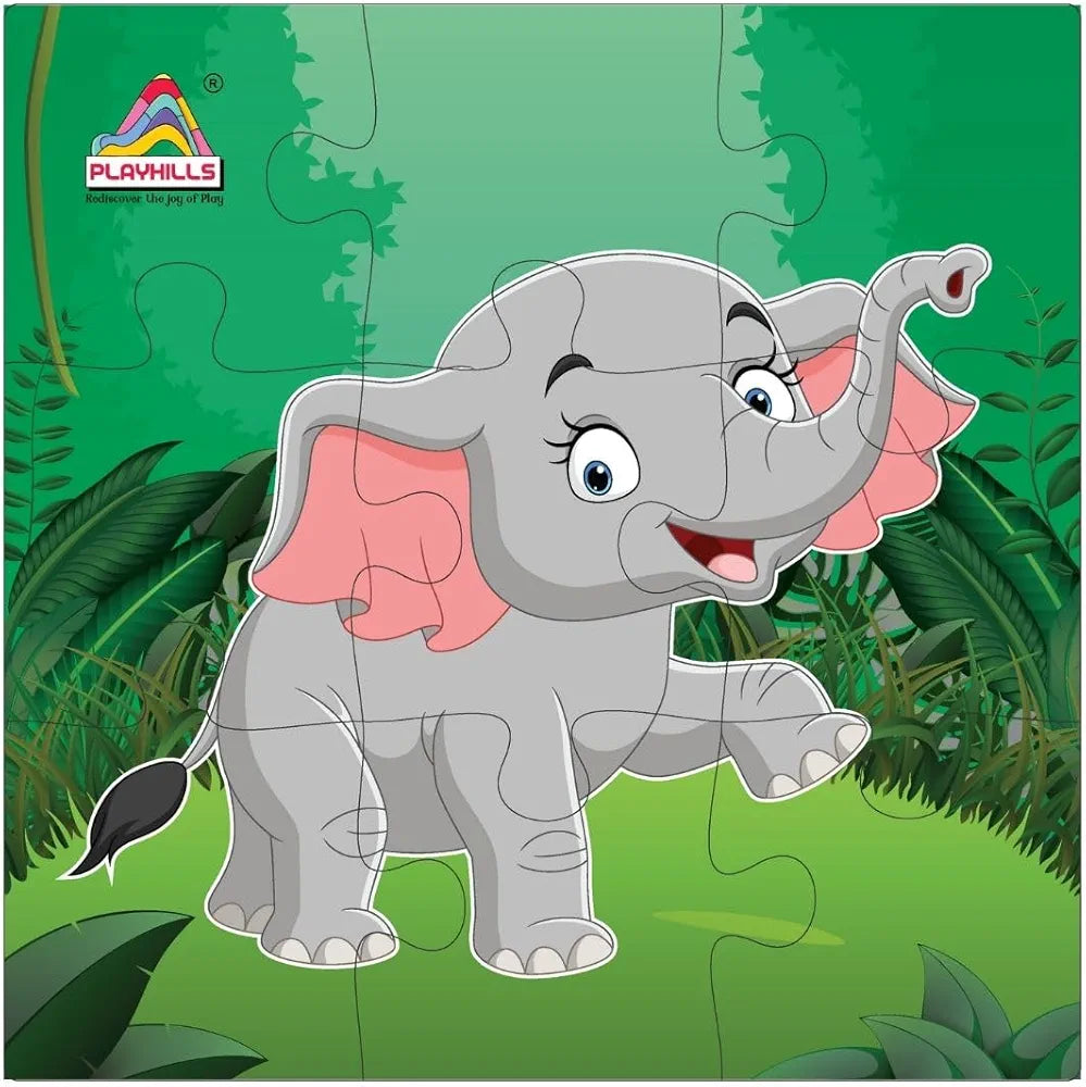 Playhills Wooden Jigsaw Puzzle Set Cute Wild Animals Theme 9-Piece Puzzles for Kids Educational Learning Toy Set of 4 for Children