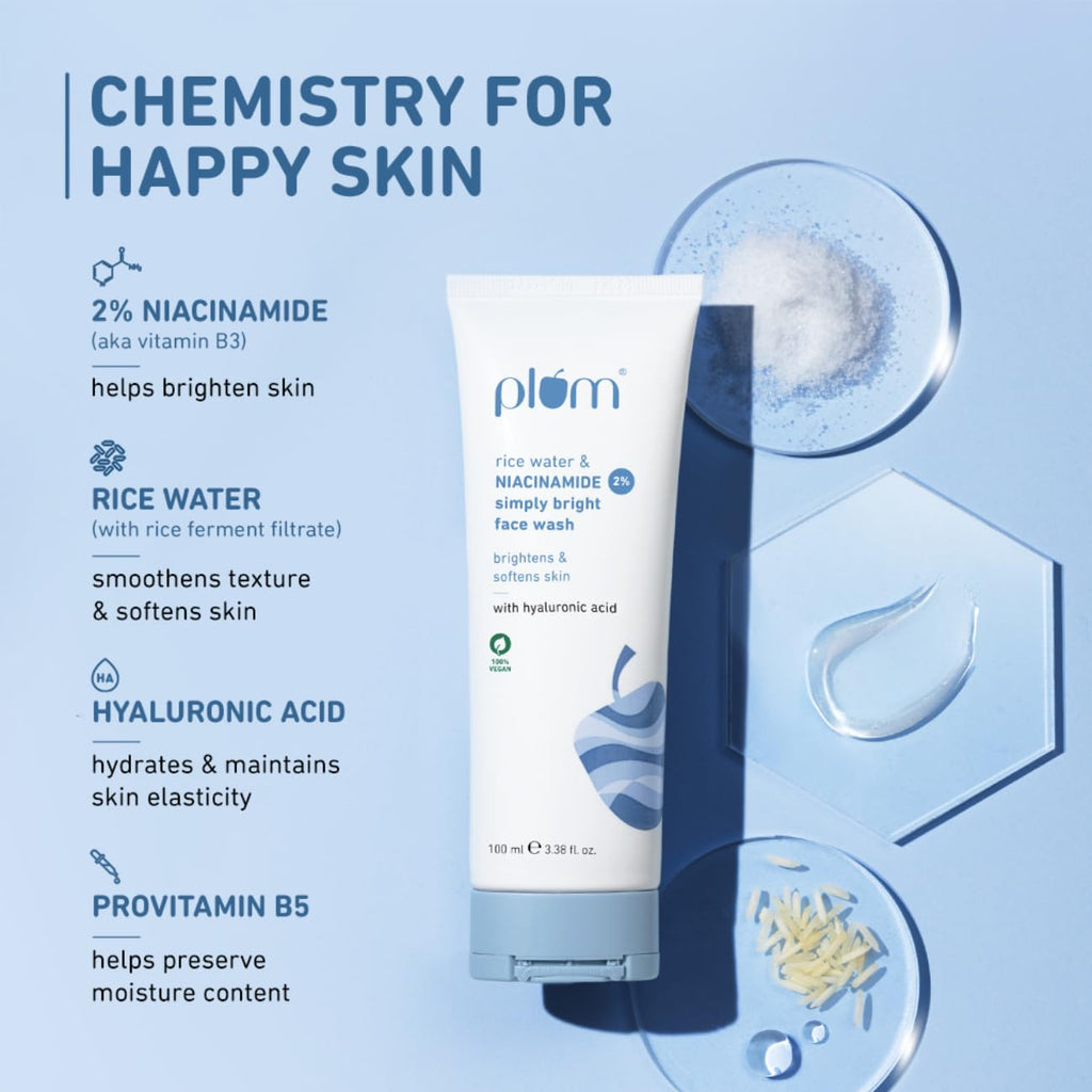 Plum Simply Bright 2% Niacinamide Face Wash With Rice Water Brightens Skin :- 100ml