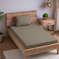 Trance Home Linen Skin Friendly Premium Jacquard Weave Fitted Bedsheet for Single Bed with 1 Pillow Cover 100% Cotton300TC Colour Mocha