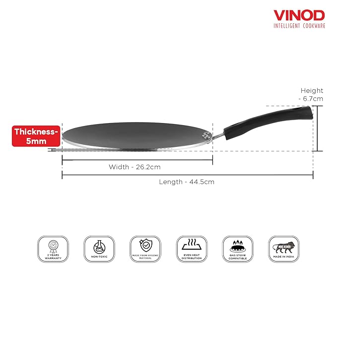 Vinod Zest Aluminium Non Stick Concave Tawa - 24cm | Roti/Chapati/Paratha/Dosa Tawa | 4mm Thick | Bakelite Handle