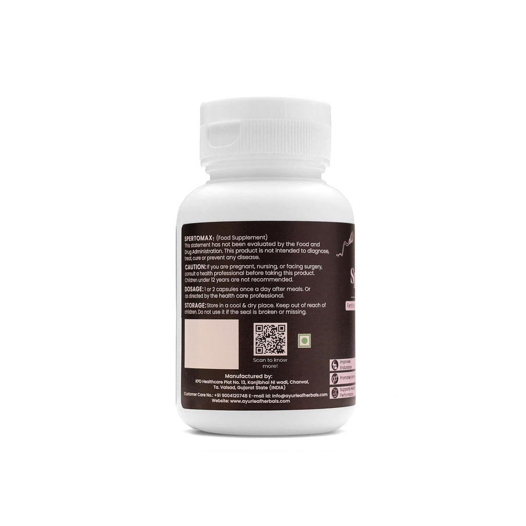 Ayurleaf Herbals- Spertomax Extract Blended Capsules 480 Mg | 60 Veggie Caps