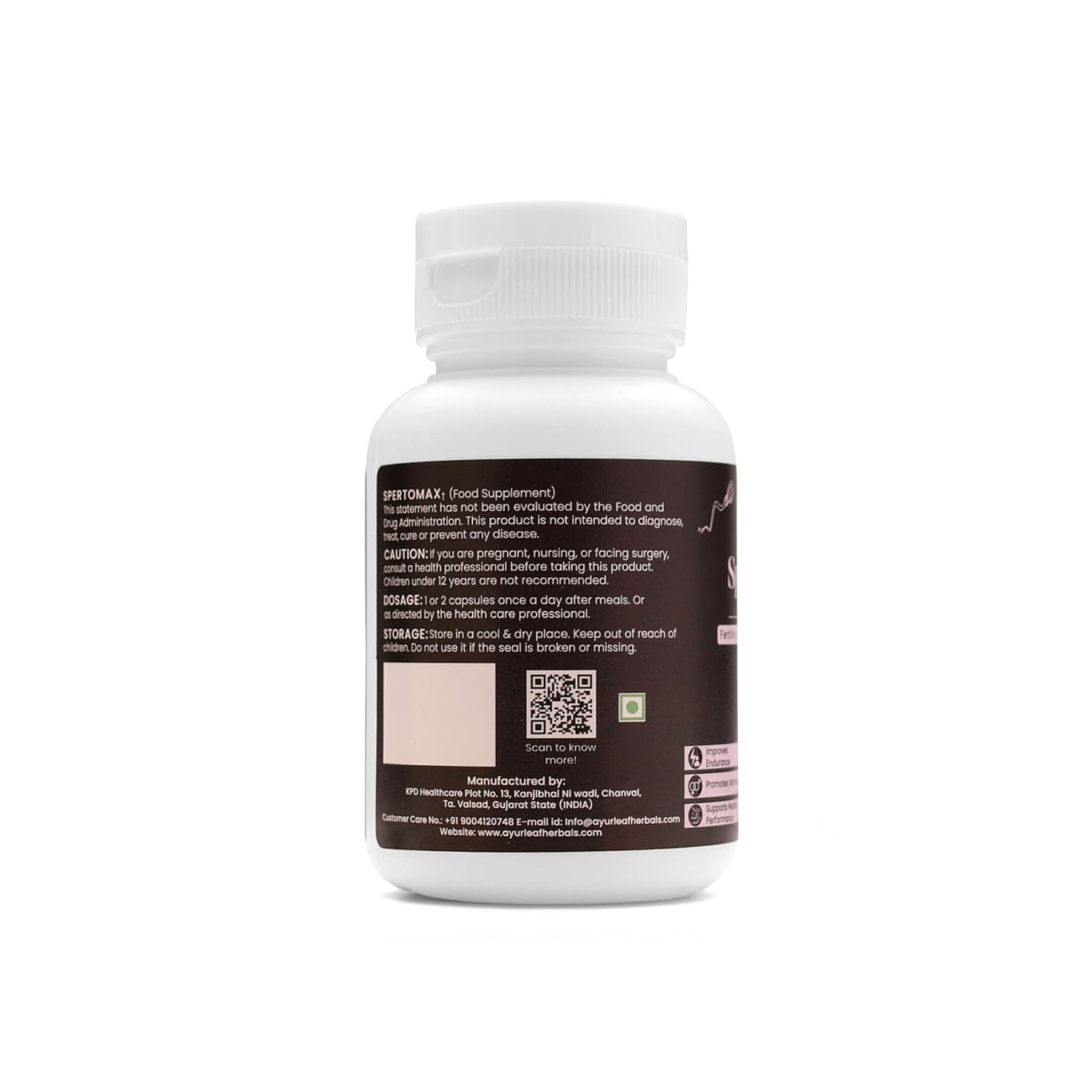Ayurleaf Herbals- Spertomax Extract Blended Capsules 480 Mg | 60 Veggie Caps